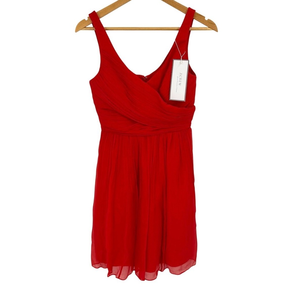 J.Crew Womens 4P Dress 100% Silk Chiffon Sleeveless Ruched Cocktail‎ Party NEW